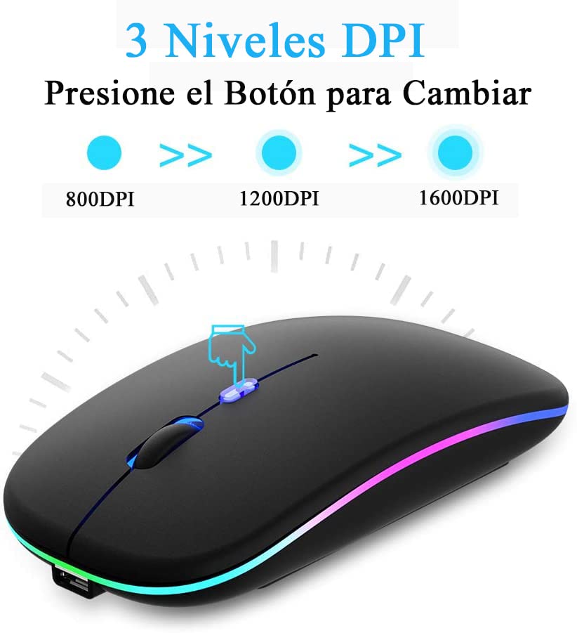 LED Mouse Inalámbrico Recargable, Fotgear Ratón Wireless 2.4G Ergonómico Wireless Ratón óptico Silencioso Click, con Receptor USB Adaptador, Ideal para Ordenadores portátiles, PCs, Otros Dispositivos Inteligentes