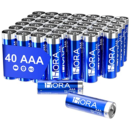 1 Hora Pilas AAA, Paquete de 40 Pilas Alcalinas AAA LR03 1.5V Larga Du