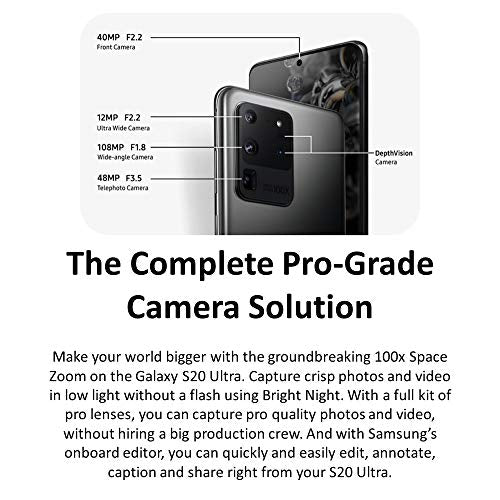 SAMSUNG Galaxy S20 Ultra, 128 GB, Negro cósmico – Completamente Desbloqueado (Renewed)