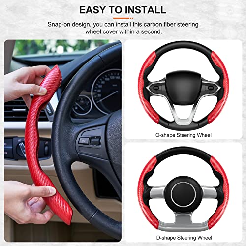 Juego de 2 fundas de fibra de carbono para volante, para mujeres y hombres, accesorios seguros y antideslizantes, funda para volante de auto, ajuste universal para la mayoría de protectores de volante (negro y rojo).
