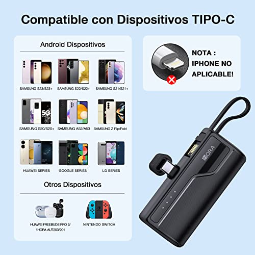 miisso Paquete de batería externa de cable integrado de 4500 mAh, cargador  de teléfono portátil, cargador de batería de 5 V 2.1 A, cargador de