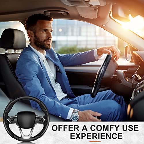 Juego de 2 fundas de fibra de carbono para volante, para mujeres y hombres, accesorios seguros y antideslizantes, funda para volante de auto, ajuste universal para la mayoría de protectores de volante (negro y rojo).