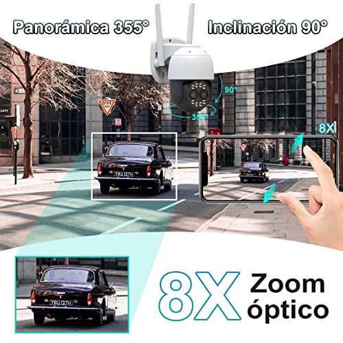 EASYTAO 9825G Cámara de Seguridad Exterior Wifi con Lentes Duales de 4MP*2, ICsee APP, Zoom Óptico 8X Seguimiento Automático Pan/Tilt Vista de 360°, PTZ Cámara Exterior con Visión Nocturna, Audio Bidireccional, Detección de Movimiento, Compatible con Alex