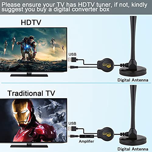 Antena de TV Digital, 4K 1080P Antena de HDTV con Amplificador de Señal Excelente Rendimiento para TDT Digital y señales de TV Analógicas Recepción de Largo Alcance hasta 180 Millas