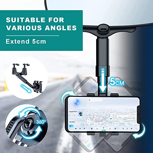 TBONEEY Soporte para Teléfono de Coche, Soporte Celular Auto Móvil Universal, Soporte para Celular Automovil para GPS Retrovisor Coche, para en el Coche Giratorio 360° y Retráctil Ajustable
