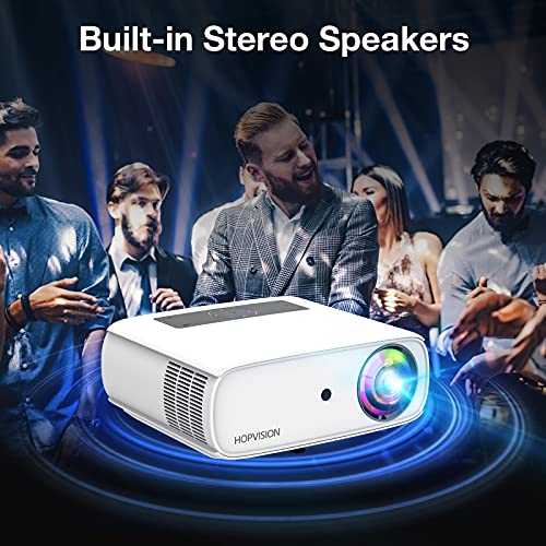 HOPVISION Proyector Native 1080P Full HD, Proyector de película de 15,000 Lux con 150,000 Horas de Vida LED, 4K & 350 pulgadas compatible Proyector, para el SmartPhone/PC/Laptop/PS4/TV Stick/EXCEL/PPT