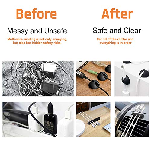 9 Clips Duraderos para Cable,Clips Organizador de Cables, Sujetador de Cables, Administrador Adhesivo de Cables Silicon, Abrazadera de Cables Ideal， Sostiene y Esconde los Cables en la Mesa, Organiza y Gestiona los Cables de alimentación de la TV, PC, Po