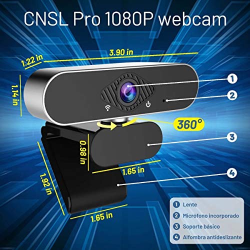 Salandens Cámara web HD 1080P, Webcam PC con Microfono de vídeo digital en vivo con micrófono dual integrado, cámara de computadora USB, PC Mac portátil de computadora, cámara web de reducción de ruido para Xbox YouTube Skype