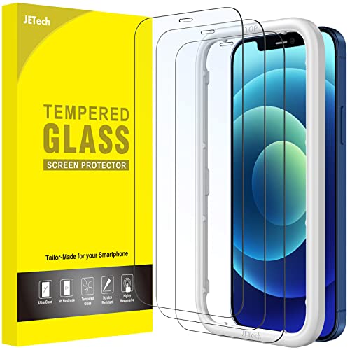 JETech Protector de Pantalla Cobertura Completo para iPhone 12/12 Pro 6,1  Pulgadas, Mica de Cristal Vidrio Templado, con Herramienta de Instalación