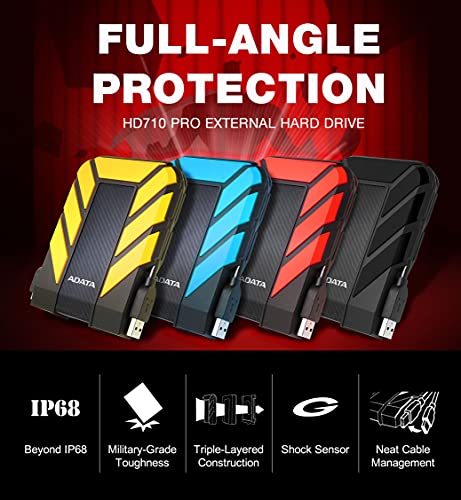 ADATA Disco Duro Externo HDD HD710P, 2 TB,Resistente a golpes,agua y polvo, certificación grado militar, Color Negro