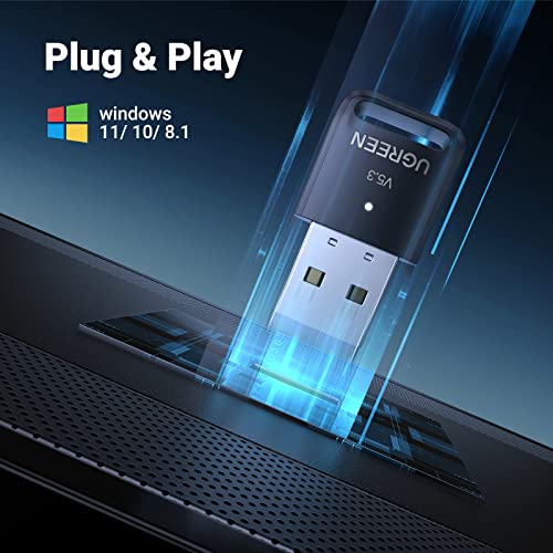 UGREEN USB Adaptador Bluetooth 5.3, Adaptador USB Bluetooth 5.3 para PC, Dongle Bluetooth Inalámbrico, Plug y Play para Windows 11/10/8.1 Auricular Ratón Teclado Impresora Altavoz Xbox PS5