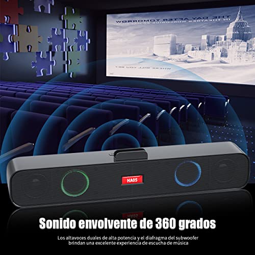 AXIDUN RGB Barra de Sonido Estéreo Bluetooth 5.0 Inalámbrico con Subwoofer para TV Bocinas para PC, Altavoces para Computadora, Barra de Sonido, Altavoces Multimedia para Escritorio