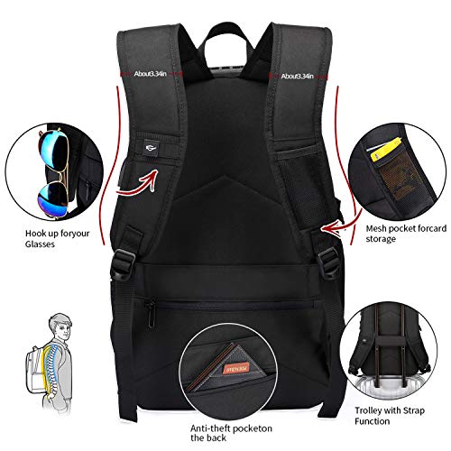 Mochila antirrobo, Unisex Mochila impermeable con puerto de carga USB Interfaz para auriculares y bloqueo con contraseña con la red de baloncesto, Mochila para Portátil de 12-15.6 Pulgadas(Negro)