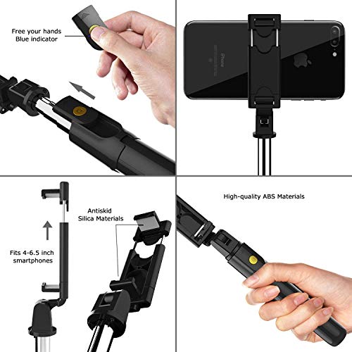 Salandens Palo Selfie Trípode,Selfie Stick Trípode Inalámbrico con Control Remoto,360°Rotación Extensible Selfie Stick para iPhone/Samsung Galaxy/Huawei/HTC/Xiaomi y Otros Celular Inteligentes(con espejo)