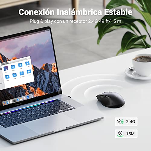 UGREEN Ratón Inalámbrico 2.4 GHz, 15M de Conexión, Mouse Ergonómico de 4000 dpi 6 Botones, Mouse Silencioso con Receptor USB, Mouse Inalámbrico para PC, Portátil, Macbook, Windows 11 10, macOS, Linux