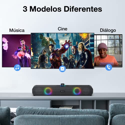 1 Hora Bocina Bluetooth, Bocinas para PC, RGB Altavoces Inalámbricos Bluetooth 5.0 Sonido Potente, 8 Colores de Luces, Soporte 3.5 mm AUX/TF/USB/Bluetooth para Interior, Hogar y Fiesta