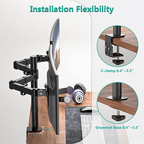 WALI Dual LCD Monitor Fully Adjustable Desk Mount Stand Fits Two Screens up to 27", 22 lbs. Weight Capacity per Arm (M002), Black