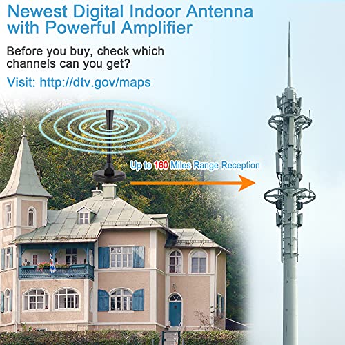 Antena de TV Digital, 4K 1080P Antena de HDTV con Amplificador de Señal Excelente Rendimiento para TDT Digital y señales de TV Analógicas Recepción de Largo Alcance hasta 180 Millas