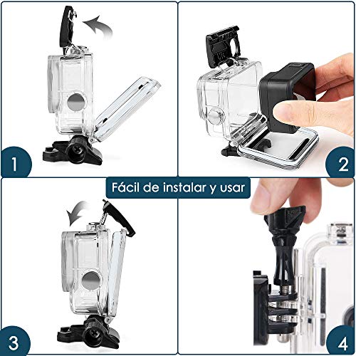 Nasjac Funda Impermeable para GoPro Hero 9/10/11, Carcasas para Cámaras de Acción Subacuáticas, Resistente al Agua hasta 60 m con Tapón y Tornillo Extraíble Quick PU