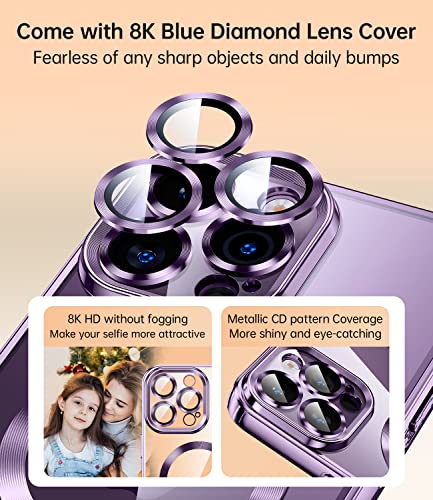 JUESHITUO Funda magnética Transparente para iPhone 14 Pro MAX con protección Completa de cámara [imanes N52 Fuertes n.º 1] Funda para teléfono niñas (6.7 Pulgadas), Color Morado Oscuro