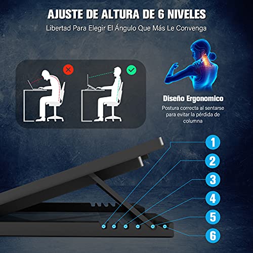 TECHVIDA Enfriador para Laptop de Juegos, Seis Ventiladores Silenciosos y Pantalla LCD,Viento de Gran Velocidad, Interruptor Independiente para Ajustar la Velocidad del Viento, 1200rpm, Ajuste de Altura de Varias Etapas, Ligero, Antideslizante y Cómodo, D