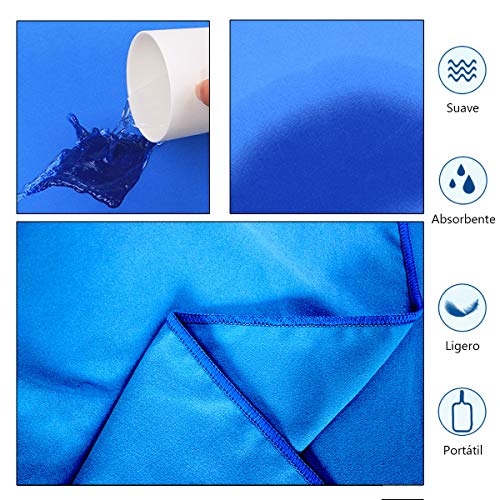 DQST Toalla Microfibra Secado Rápido 2 Pack, Toalla de Viaje Ligera y Portatil, Toalla Deportiva para Playa, Natación, Yoga, Gimnasio, Camping, Senderismo, ect (Azul, 2PACK)