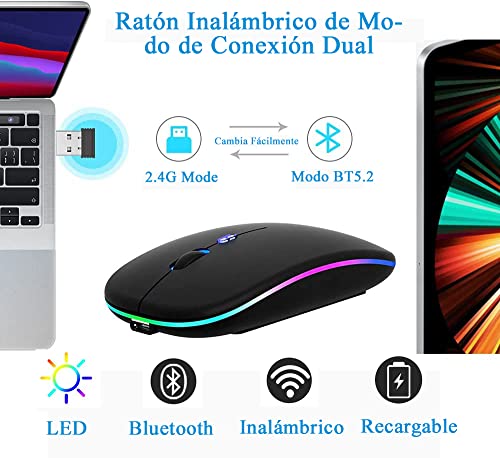 LED Mouse Inalámbrico Recargable, Fotgear Ratón Wireless 2.4G Ergonómi