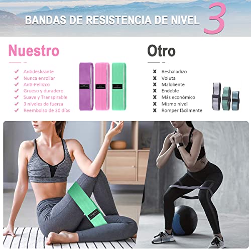EASYTAO Bandas de Resistencia Pack de 3 para Ejercicios en Casa y Gimnasio, Ligas Elásticas de Látex Natural Multifuncional para Yoga, Pilate, Crossfit