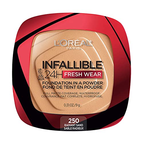 L´Oréal Paris, Base de maquillaje en polvo de larga duración, Infallible 24h Freshwear, Tono 250 Radiant Sand, 9gr
