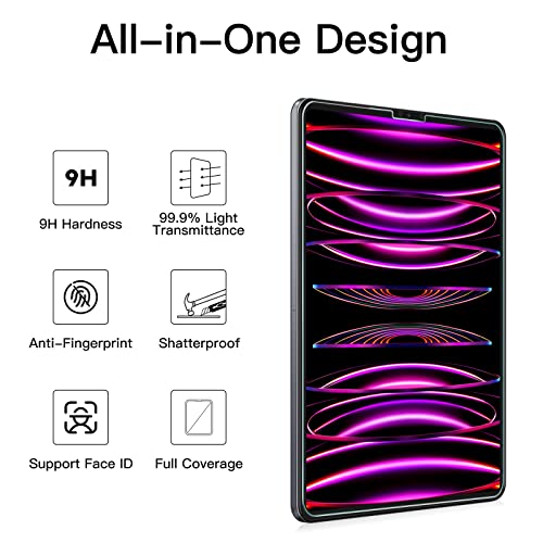 JETech Protector Pantalla para iPad Pro 11 Pulgadas, 2022/2020/2021 (4.ª/3.ª/2.ª Generación) y Protector Lente Cámara,Mica Cristal Vidrio Templado HD, Compatible Pencil y Face ID, 2 Paquetes Cada Uno