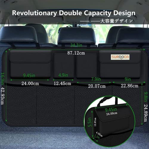 SURDOCA Organizador Coche - 3 Gen [90 * 46 cm de Doble Capacided] Organizador Maletero Coche, Equipado con [Elastic Net & 4 Structura de Varita Mágica] Bolsa Maletero Coche, Bolsa Coche, Negro