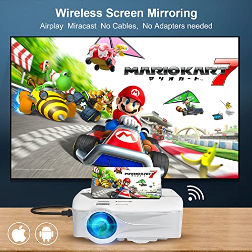 Proyector portátil con WiFi para laptop, computadora, HDMI, resolución 1080P, 120 pulgadas, brillo de 7500 lm, corrección trapezoidal, iOS/Android, para películas en exteriores y cine en casa (blanco)