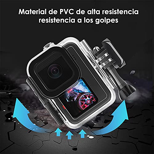 Nasjac Funda Impermeable para GoPro Hero 9/10/11, Carcasas para Cámaras de Acción Subacuáticas, Resistente al Agua hasta 60 m con Tapón y Tornillo Extraíble Quick PU