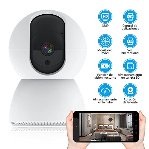 EASYTAO TV-628 Cámara de Seguridad Interior, 3MP Cámara Alexa WiFi, iC