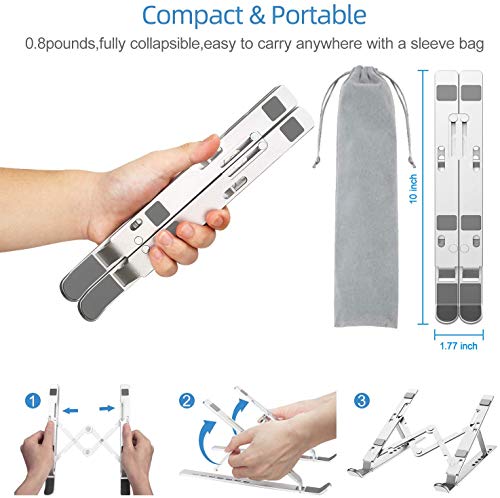 Soporte para Laptop, Aluminum Soporte Portátil, Plegable y Ajustable Laptop Soporte de ventilado, Altura Ergonómica para Portátiles y Tabletas