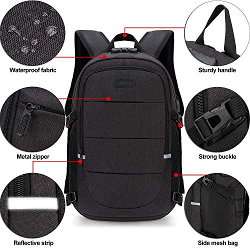 Mochila antirrobo, Mochila Impermeable,DOXUNGOO Mochila para portátil Hombre Mujer Mochila Aire Libre paracon bloqueo y con USB Puerto y puerto audífonos para Laptop hasta 15.6 pulgadas (negro)