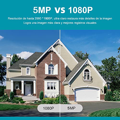 Cámara de Seguridad Exteriores 5MP Camara Bala de Vigilancia WiFi Inalambrica, Impermeable IP66, Visión Nocturna A Color, Audio Bidireccional, Detección de Movimiento, Alarma Instantánea, Monitoreo Casa Inteligente Control Remoto en Android/iOS, Admite Ta