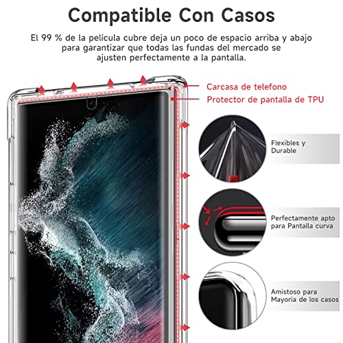 Hisemy （4 Piezas） Protector de Pantalla para Galaxy S22 Ultra ，3 Piezas Protector de Pantalla + 1 Piezas Cámara Protector，Material de TPU,Admite desbloqueo de Huellas Dactilares, fácil de Instalar