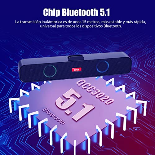 AXIDUN RGB Barra de Sonido Estéreo Bluetooth 5.0 Inalámbrico con Subwoofer para TV Bocinas para PC, Altavoces para Computadora, Barra de Sonido, Altavoces Multimedia para Escritorio