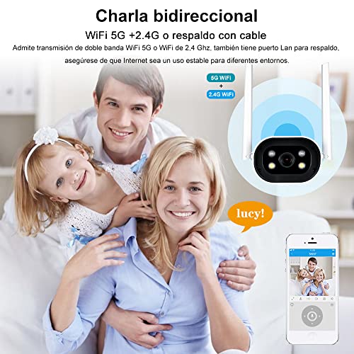 Cámara de Seguridad Exteriores 5MP Camara Bala de Vigilancia WiFi Inalambrica, Impermeable IP66, Visión Nocturna A Color, Audio Bidireccional, Detección de Movimiento, Alarma Instantánea, Monitoreo Casa Inteligente Control Remoto en Android/iOS, Admite Ta