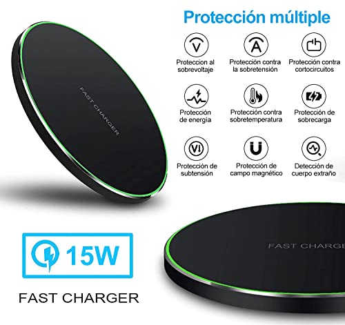 Hisemy （con Adaptador QC3.0 ） 15W Cargador Inalámbrico Rápido Wireless Charger Qi,para lphone 13/12/11 Pro MAX/XS MAX, Samsung, Huawei, Xiaomi, Airpods Pro etc