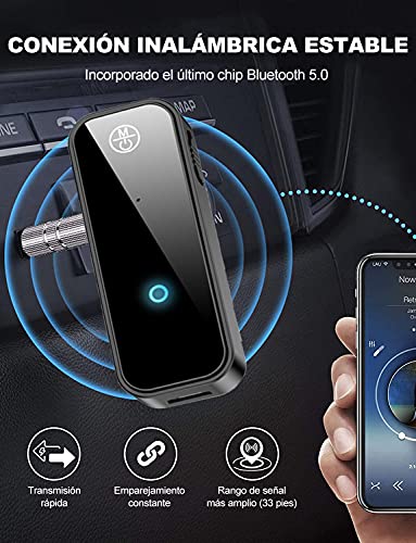 Receptor Bluetooth 5.0 para Auto,Bluetooth Música Audio Estéreo Adaptador Receptor,Manos Libres Bluetooth Receiver de Coche con AUX Adaptador de Audio 3.5mm,para El Hogar MP3 para Coche Música Sistema de Sonido Llamar Micrófono Incorporado