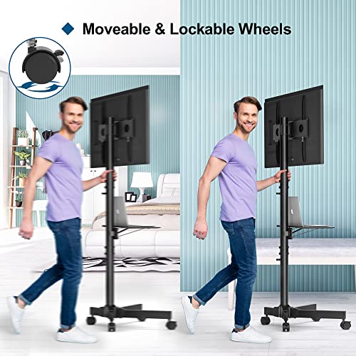 BONTEC Soporte TV Ruedas para TV de 23 a 60 Pulgadas de Plasma/LCD/LED/OLED, Soporte TV Pie con Estante para Portátil, Soporte TV Móvil con Altura Ajustable de hasta 25 kg, Máx VESA 400x400 mm