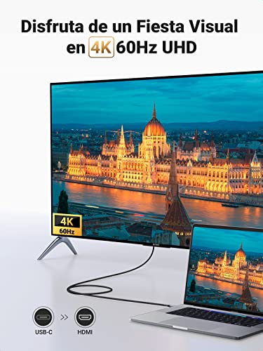 UGREEN Cable USB C 3.1 a HDMI 4K, Cable Thunderbolt 3, Adaptador Tipo C a HDMI, Compatible con iMac, MacBook, Galaxy S21/S23 Ultra/S23+/S23 Note 9/8 S8, Huawei P40/P30 Pro Mate 20/Mate 10 PS5 2M