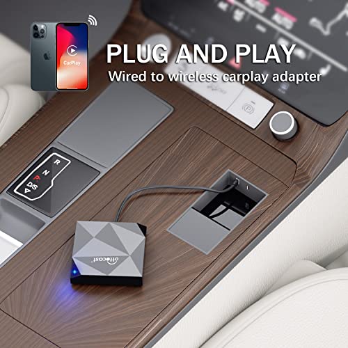 OTTOCAST Adaptador inalámbrico CarPlay para iPhone – Actualización 2022 con Cable a inalámbrico Apple Carplay Dongle – WiFi de 5 GHz, Baja latencia, Plug & Play, actualización en línea