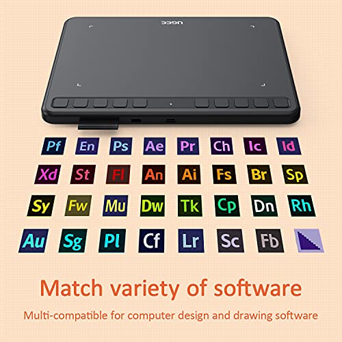UGEE Tableta Gráfica S640, 6,5x4 Pulgadas Tableta de Dibujo Portátil Ultradelgada, 8192 Niveles de Sensibilidad la Presión con 10 Teclas de Acceso Rápido para Windows, Mac OS, Linux & Android