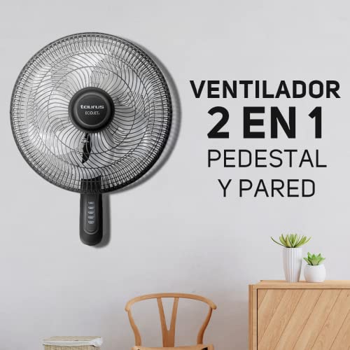 Taurus SILENT POWER- Taurus- Ventilador de pedestal-Rejilla Plástica Aerodinámica de 18'-Tecnología ECOJET, Más Aire y Menos Ruido- Incluye Base para Montaje en Pared- Amplia Oscilación