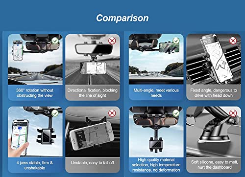 TBONEEY Soporte para Teléfono de Coche, Soporte Celular Auto Móvil Universal, Soporte para Celular Automovil para GPS Retrovisor Coche, para en el Coche Giratorio 360° y Retráctil Ajustable