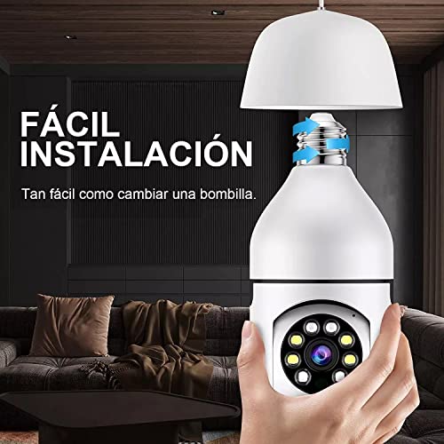 Cámara de seguridad con bombilla WiFi 1080P, cámara de seguridad de 360  grados inalámbrica para exteriores, cámaras de seguridad interiores para