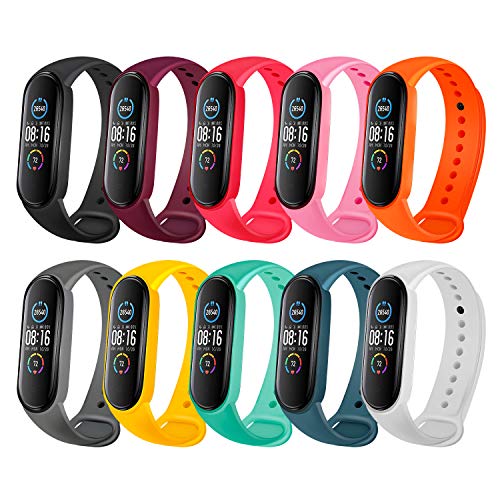 10PCS Correa para Mi Band 6/5/Amazfit Band 5, Correa de Silicona Compa